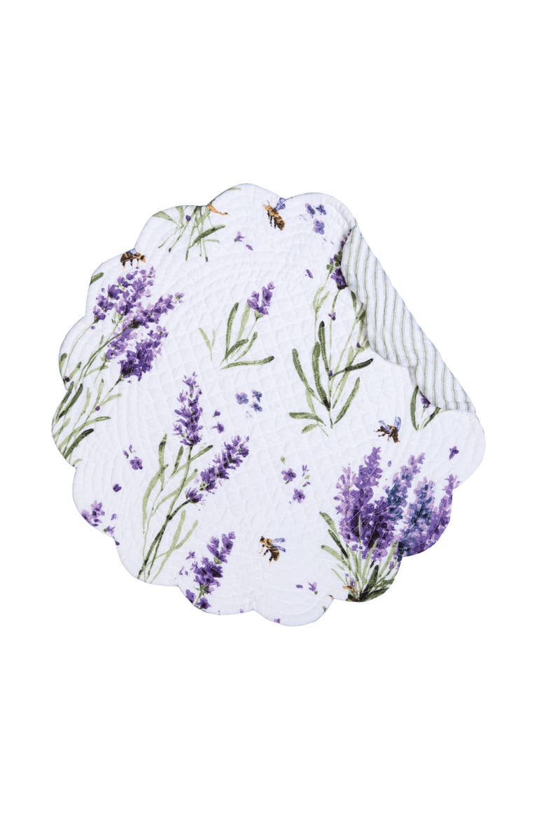 Lavender Fields 100% Cotton Quilted Round Set of 6 Spring Placemats 17", Alternate, color, Green
