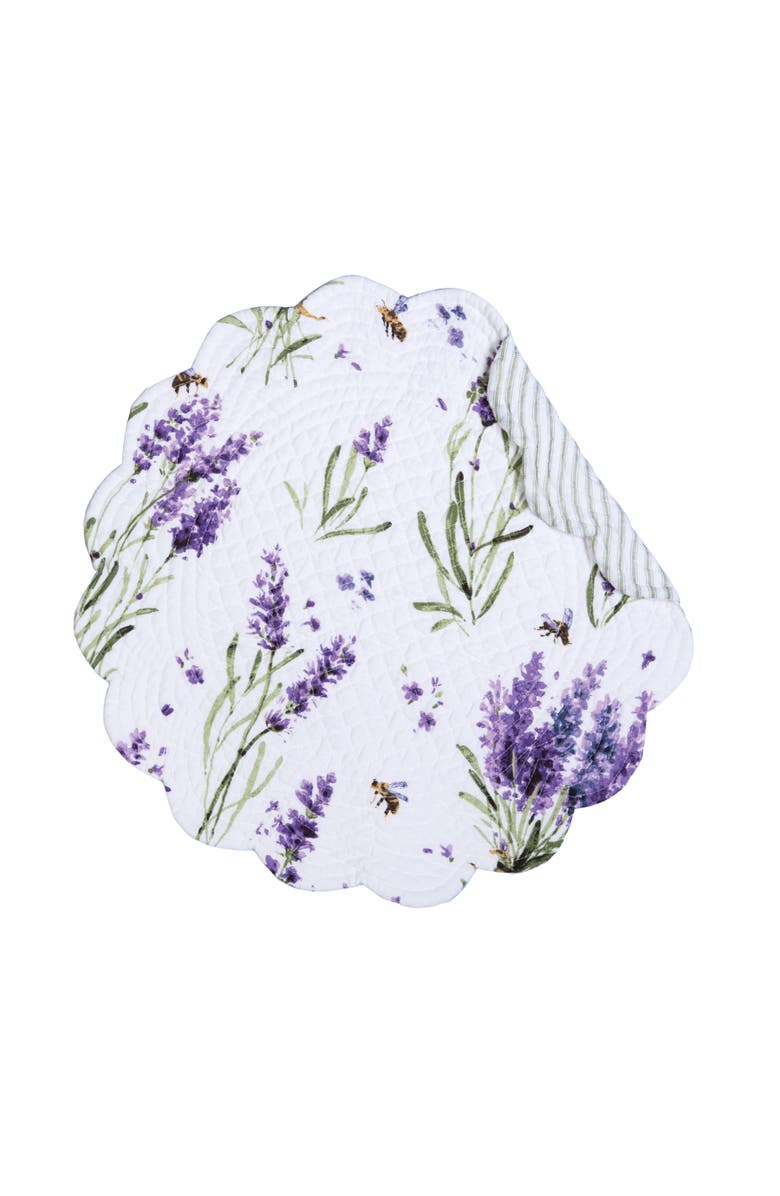 C&F Home Lavender Fields Reversible Machine Washable Round Scallop Quilt Placemats Set of 6, Alternate, color, Green
