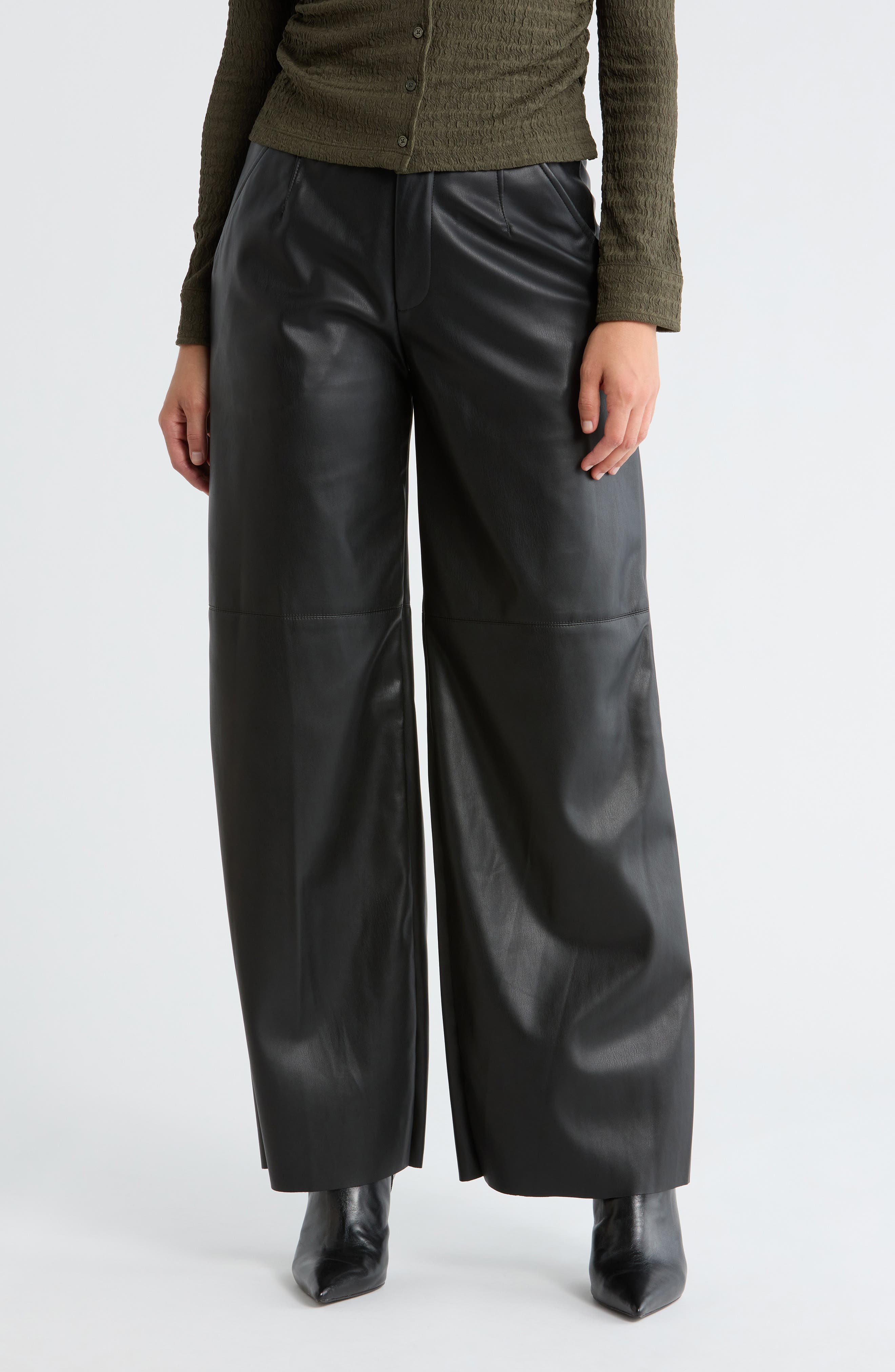 DKNY Jeans Faux Leather Wide Leg Pants