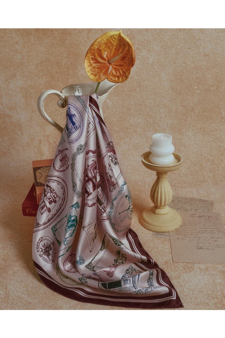 Downton Abbey the Grand Finale x Lost Pattern Silk Scarf, Alternate, color, Burgundy
