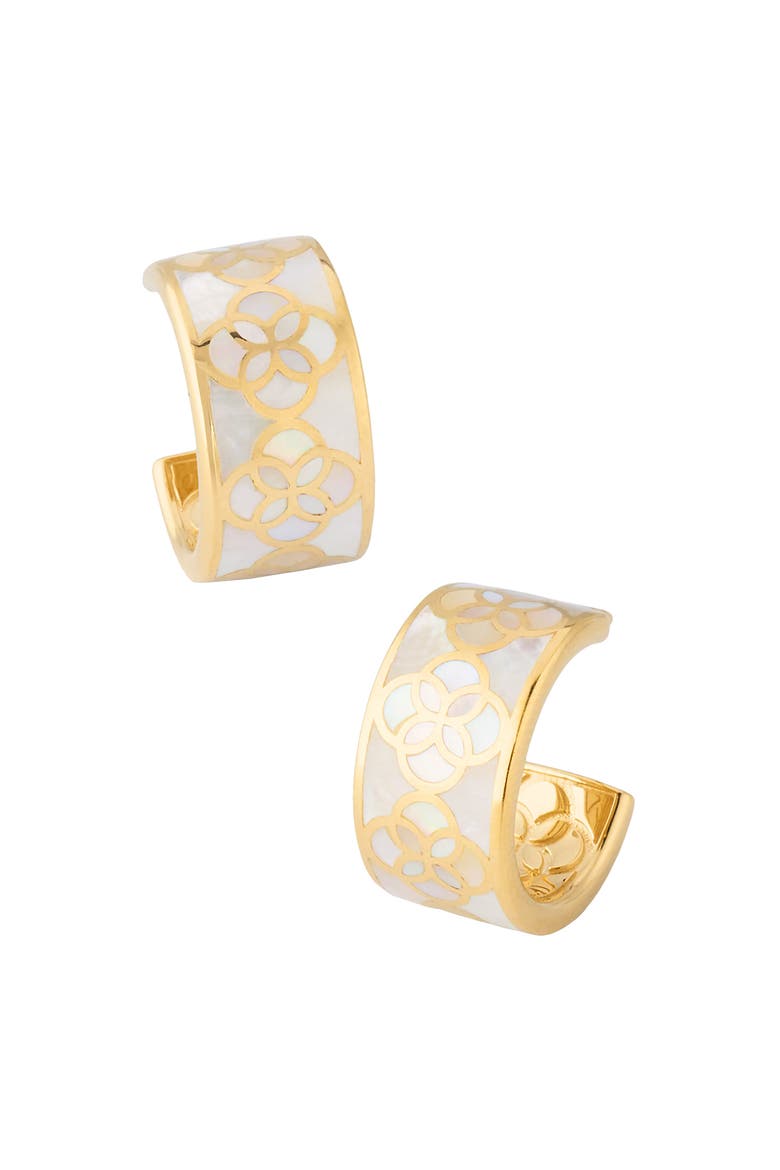Petal Gemstone With 18K Gold Overlay Sterling Huggie Earring, Alternate, color, WHITE