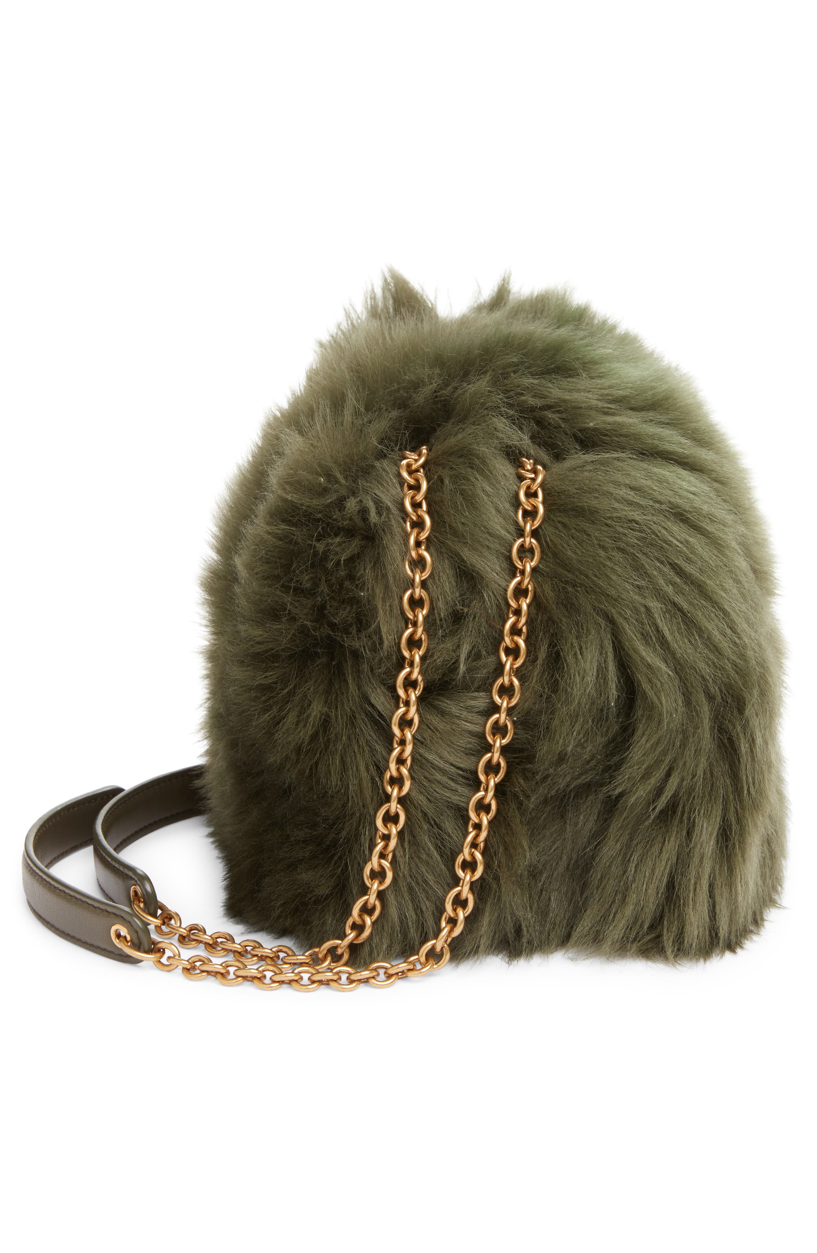 Saint Laurent Mini Jamie 4.3 Faux Fur Shoulder Bag, Alternate, color, Dark Olive