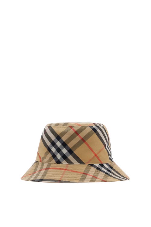 Burberry Reversible Gabardine Bucket Hat In Black/sand