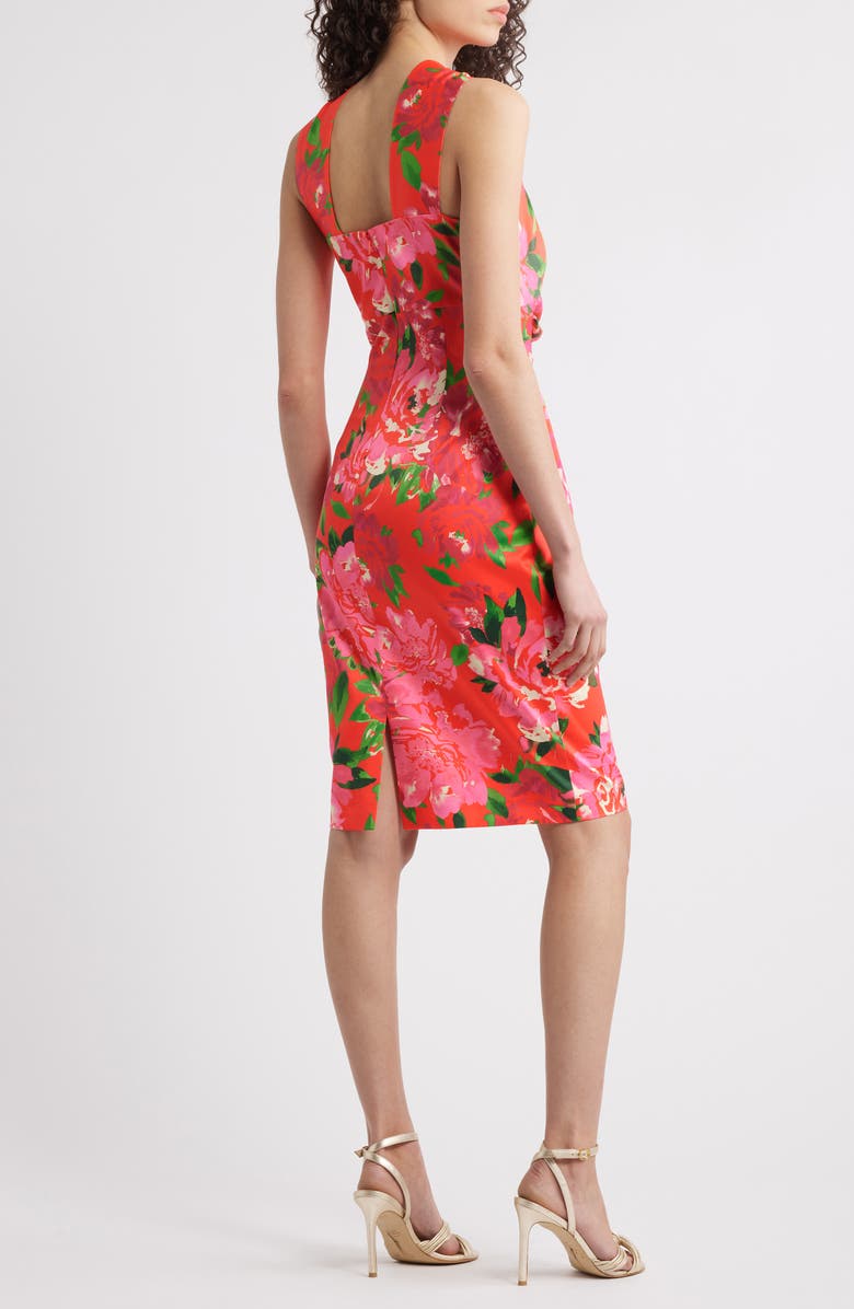 Eliza J Floral Print Twist Neck Sheath Dress, Alternate, color, Chy