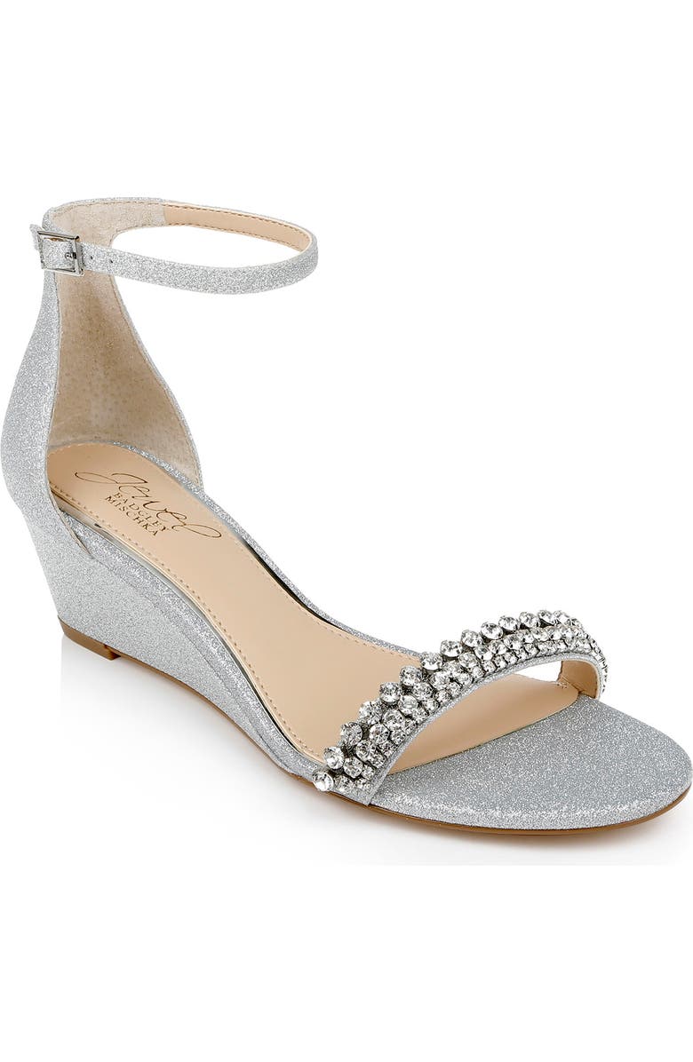 Jewel Badgley Mischka Lora Wedge Sandal, Main, color, Silver Glitter