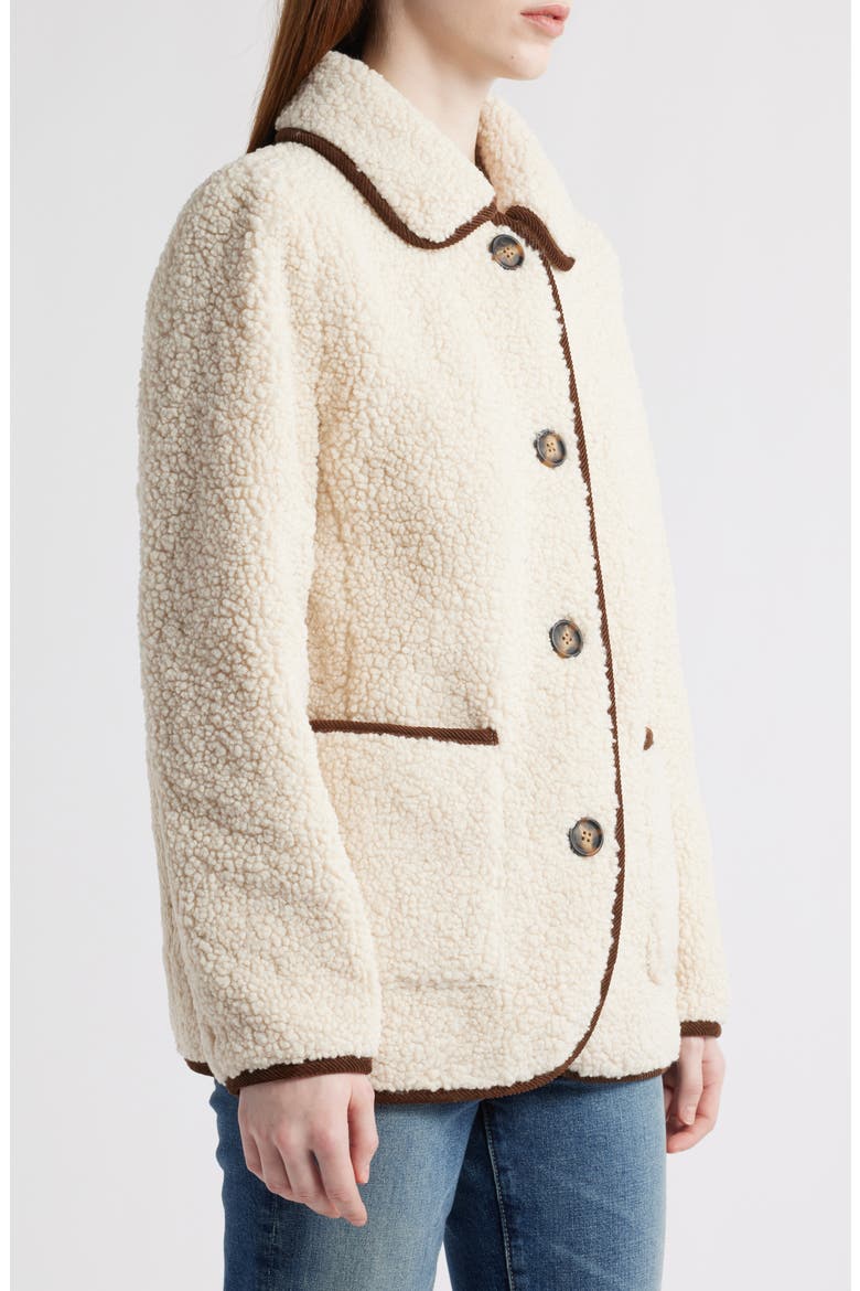 Contrast Trim Faux Shearling Jacket, Alternate, color, CREAM