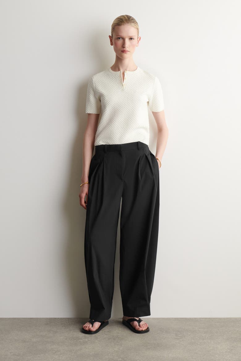 Jacquard-knit Henley T-shirt, Alternate, color, CREAM