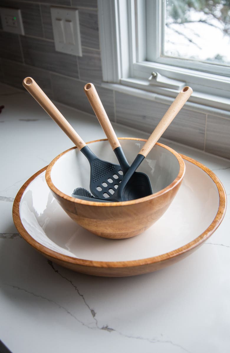Jeanne Fitz Wood + White Collection Mango Wood Serving Bowl, Medium, Alternate, color, White, Brown