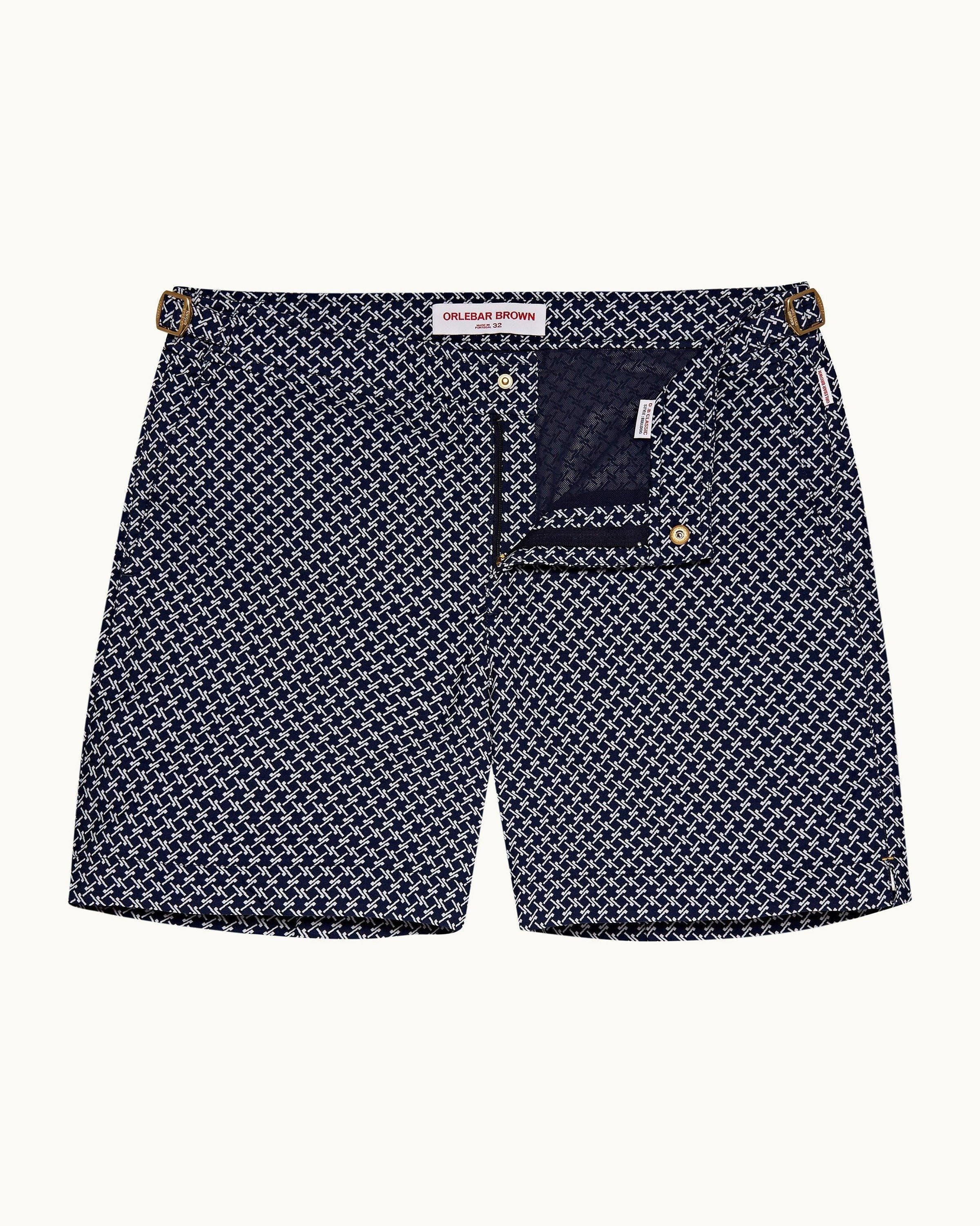 Orlebar Brown Bulldog Jacquard Mid-length Swim Shorts In Night Iris/cloud