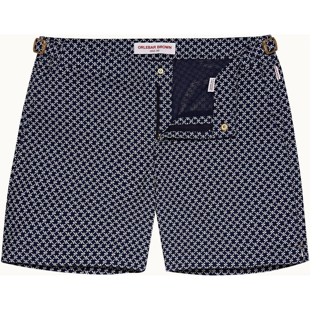 Orlebar Brown Bulldog Jacquard Mid-length Swim Shorts In Night Iris/cloud
