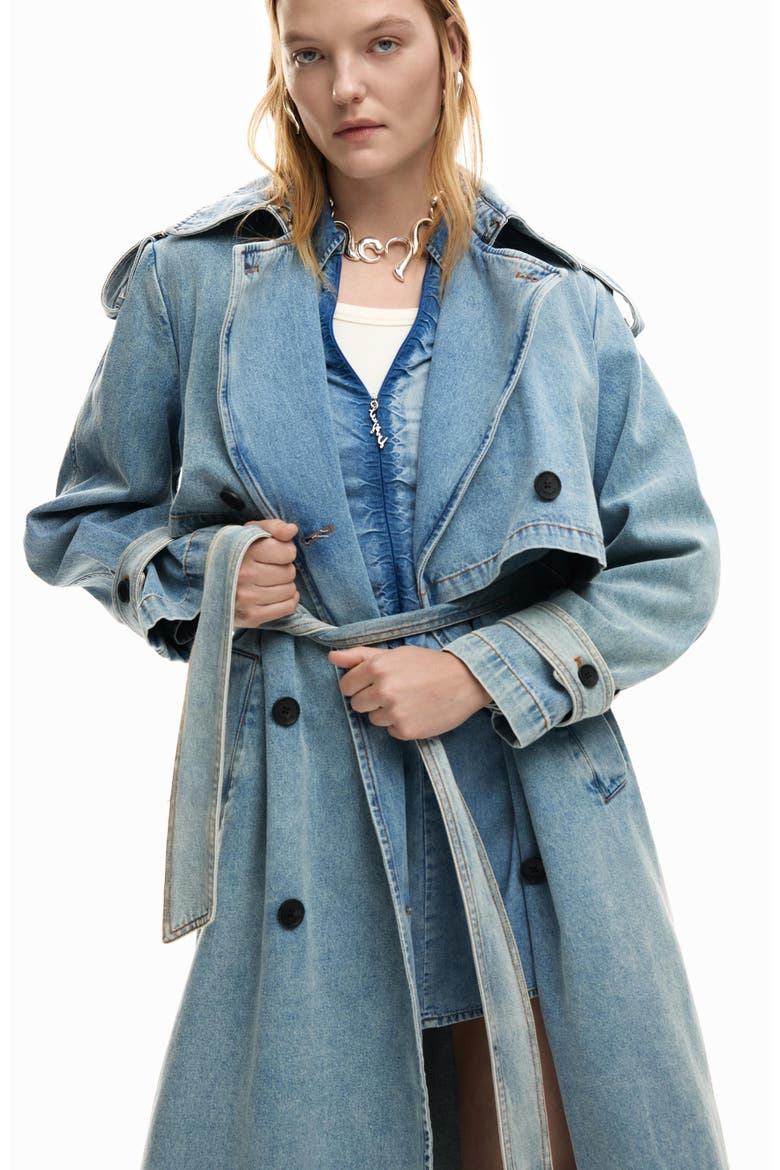 Denim Trench Coat, Alternate, color, LIGHT BLUE