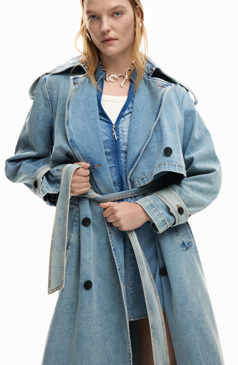 Desigual Denim Trench Coat, Alternate, color, Light Blue
