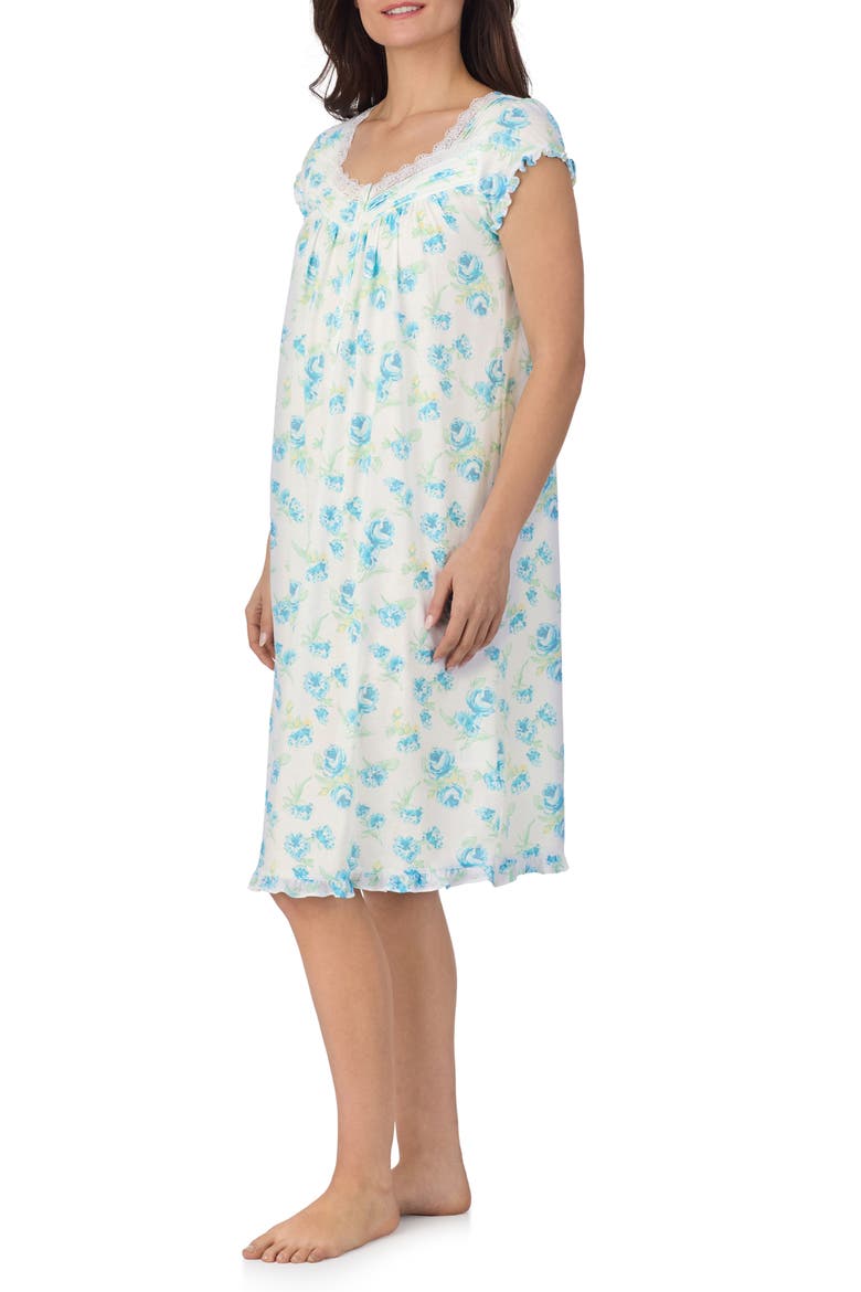 Cap Sleeve Waltz Nightgown, Alternate, color, AQUA FLORAL WHITE