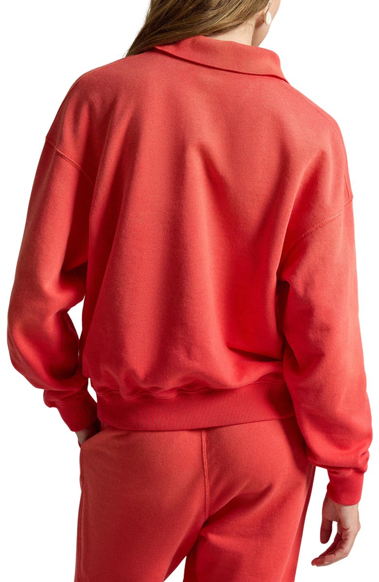 Polo Ralph Lauren Crop Fleece Polo Sweatshirt, Alternate, color, Bright Hibiscus