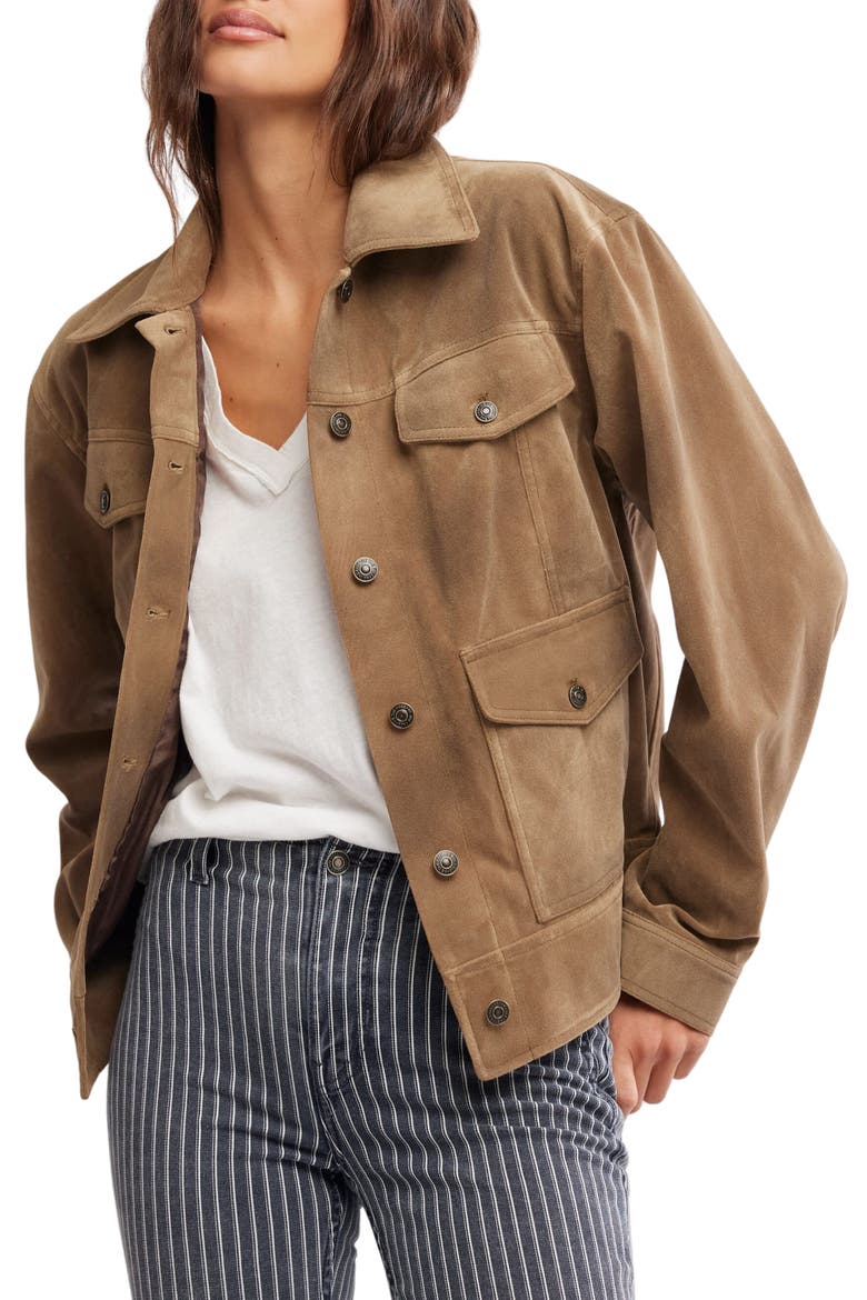 Night Ranch Faux Suede Trucker Jacket, Main, color, ANTIQUE BRONZE