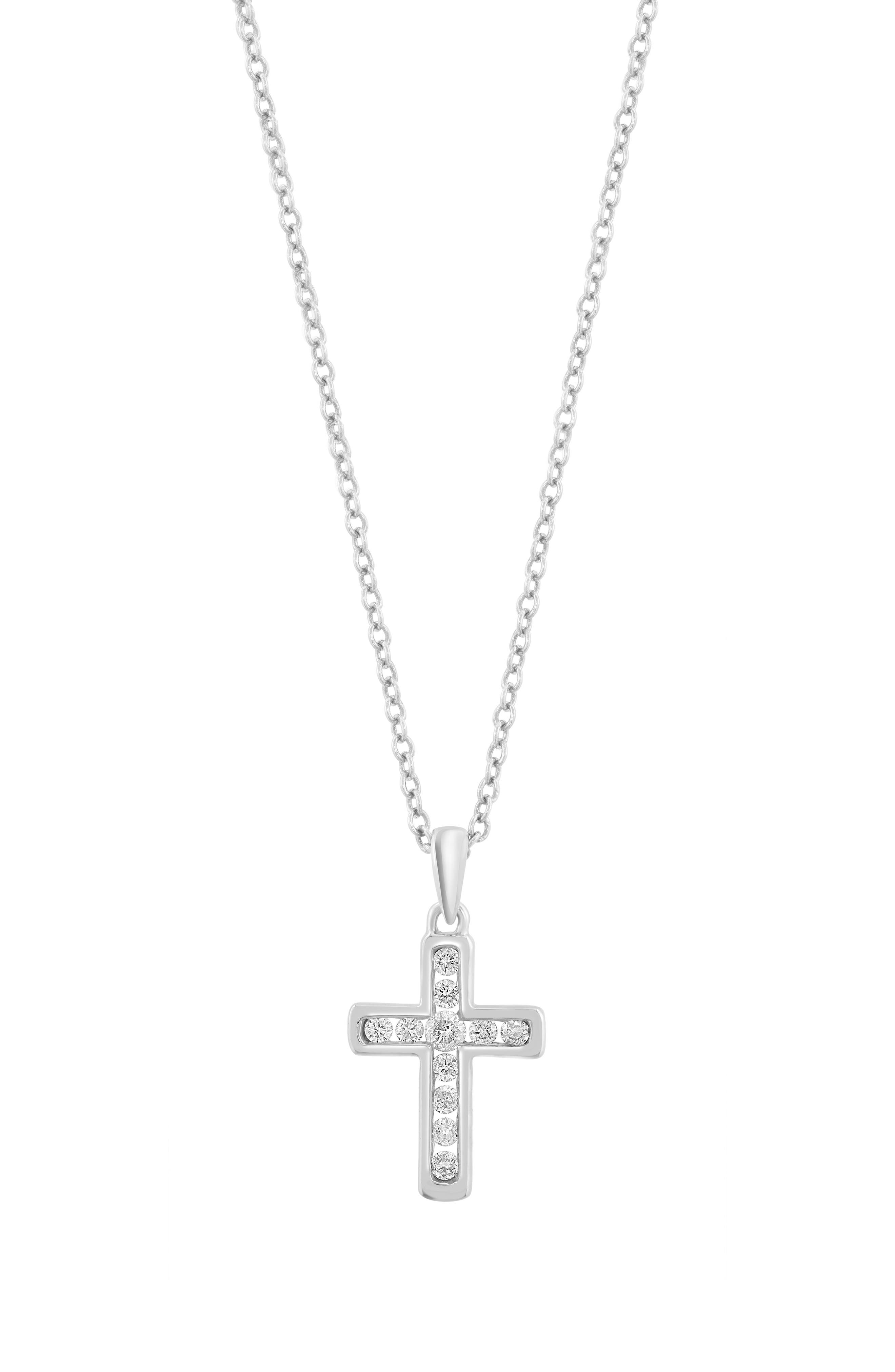 EFFY 14K White Gold Diamond Cross Pendant Necklace