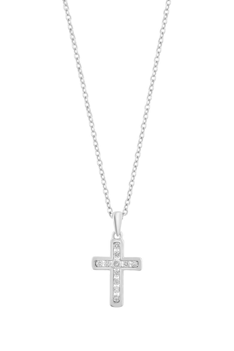 14K White Gold Diamond Cross Pendant Necklace, Main, color, WHITE