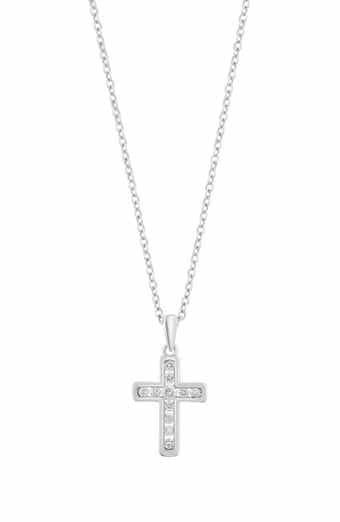 14K White Gold Diamond Cross Pendant Necklace