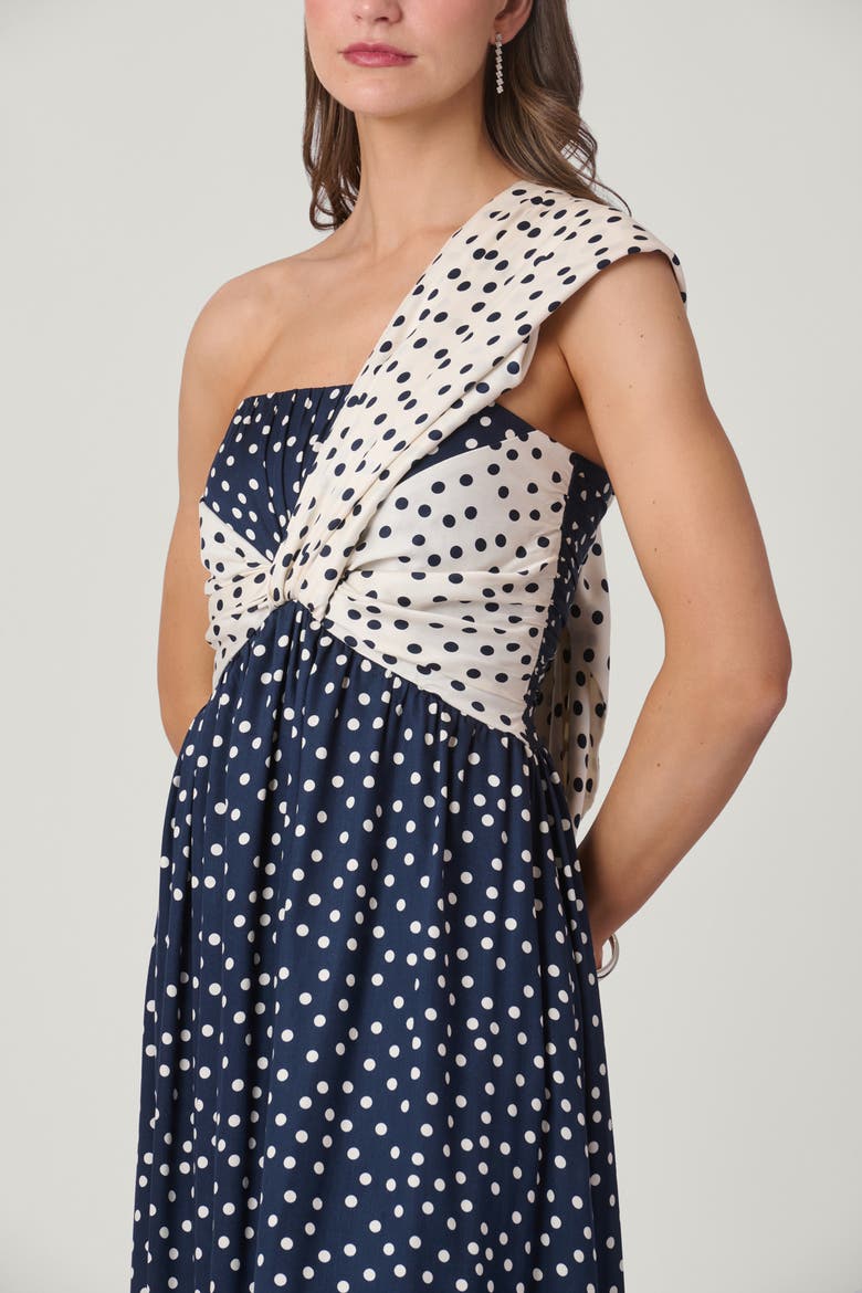 Polka Dot Satin Blakely Dress, Alternate, color, Ivory/Indigo