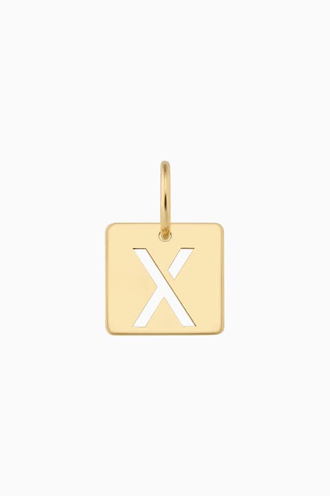 14K Yellow Gold Initial Tile Pendant Charm