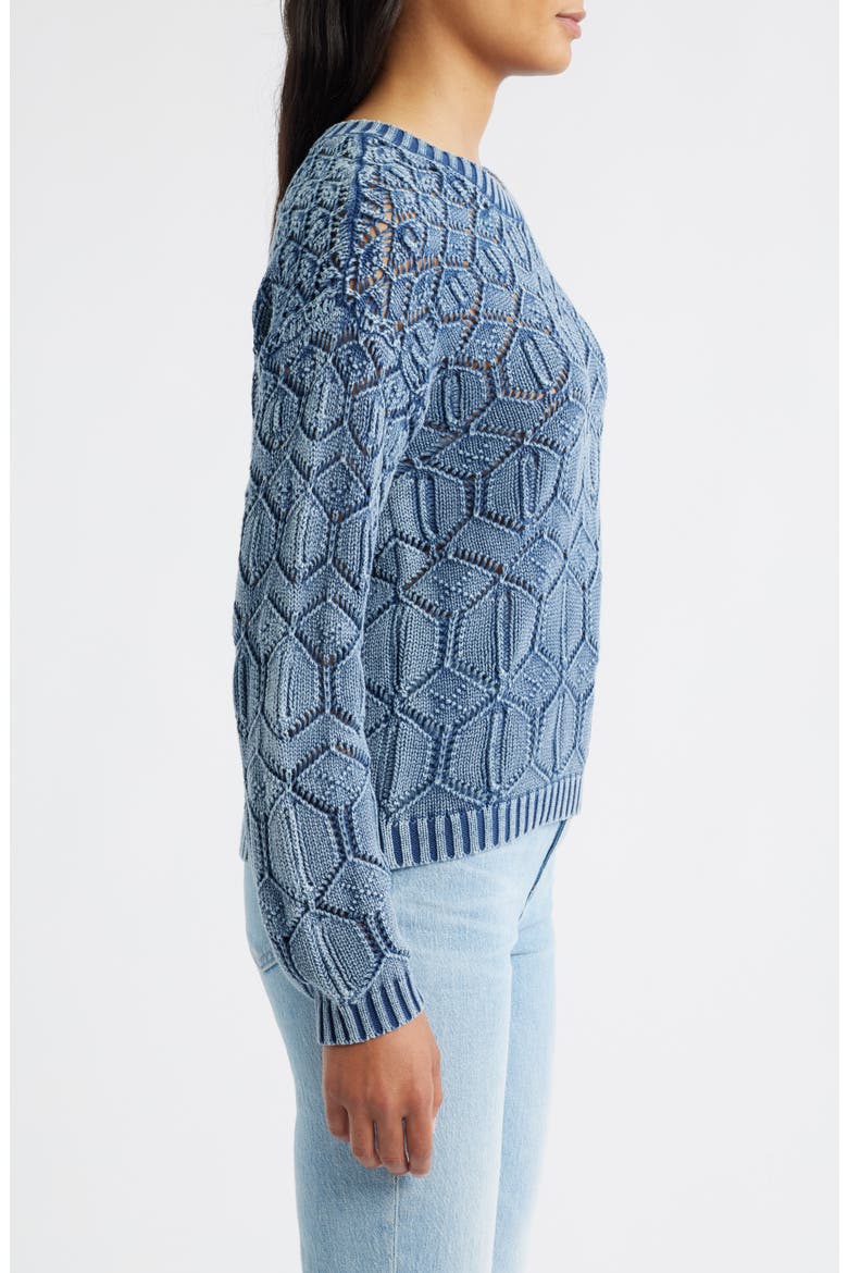 Distressed Wash Openwork Sweater, Alternate, color, INDIGO