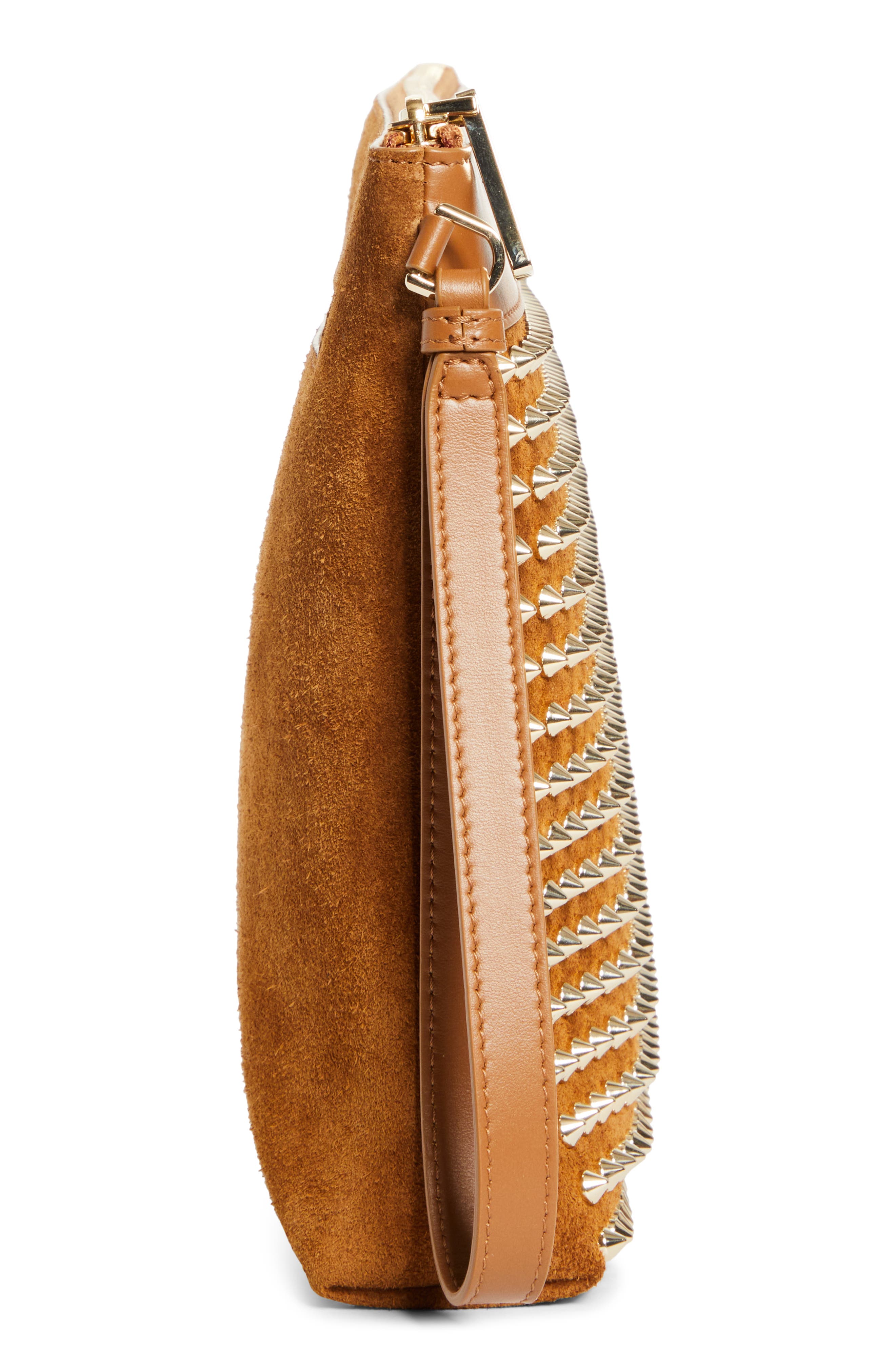 Christian Louboutin Funky Crosta Spikes Suede Wristlet, Alternate, color, Rhea/ Gold