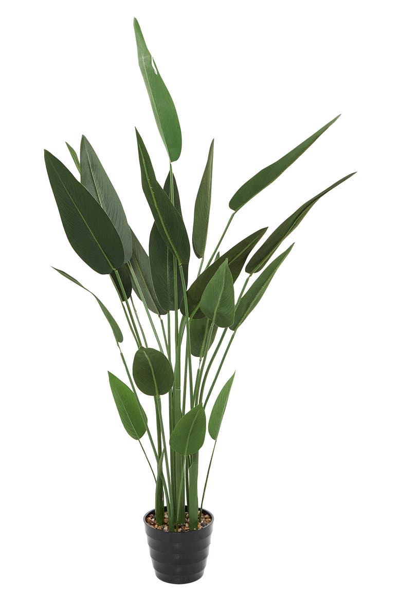 Green Faux Foliage Bird of Paradise Artificial Plant with Black Fluted Pot, Main, color, GREEN