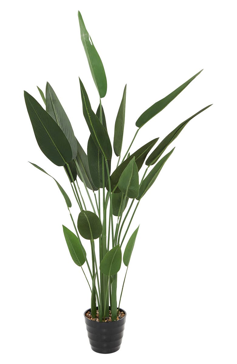 GINGER BIRCH STUDIO Green Faux Foliage Bird of Paradise Artificial Plant with Black Fluted Pot, Main, color, 