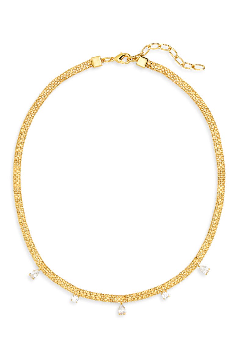 Cubic Zirconia Charm Mesh Collar Necklace, Main, color, CLEAR- GOLD