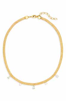 Cubic Zirconia Charm Mesh Collar Necklace