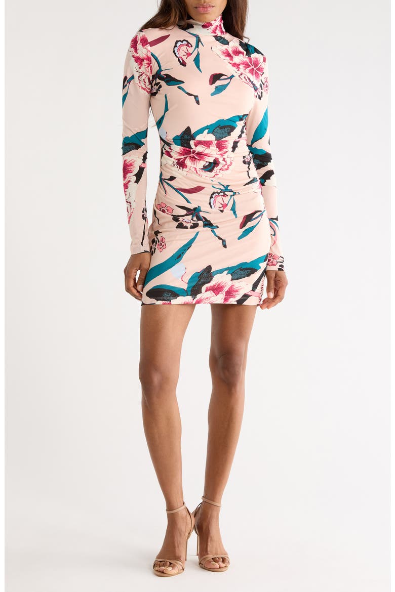 Lucy Floral Print Mock Neck Dress, Main, color, DANCING ROSE BARE
