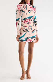 Diane von Furstenberg Lucy Floral Print Mock Neck Dress