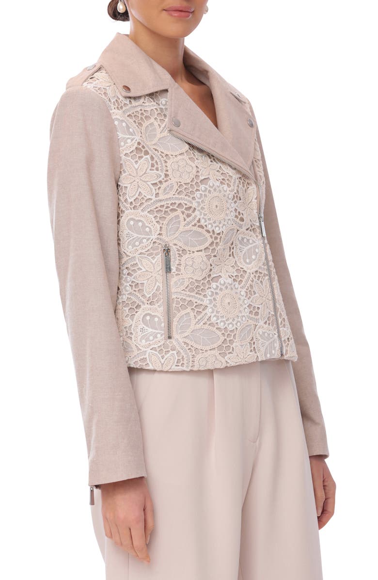 Bagatelle Mixed Media Moto Jacket, Alternate, color, Natural Crochet