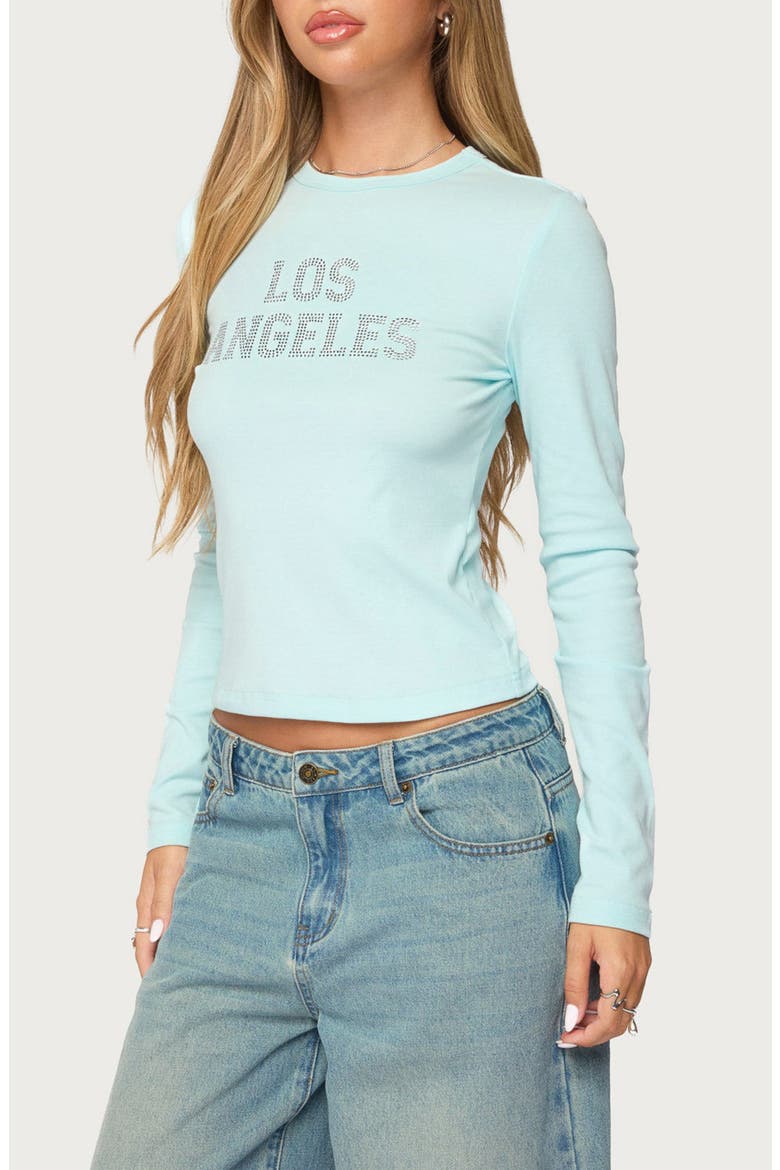 LA Cutie Rhinestone Long Sleeve T-Shirt, Alternate, color, LIGHT-BLUE