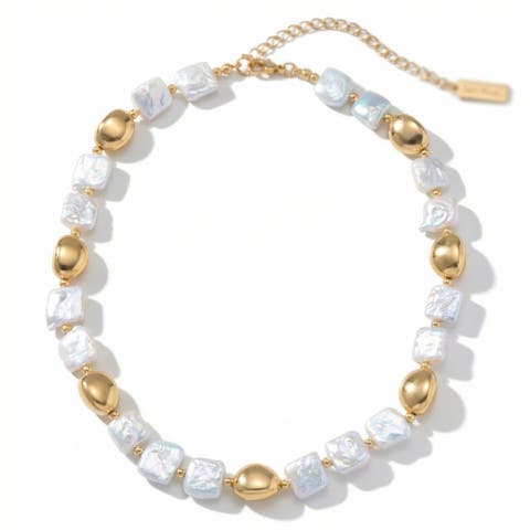 Pina Square Pearl 18k Gold Necklace