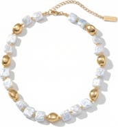 Bliss Diamond Pina Square Pearl 18k Gold Necklace