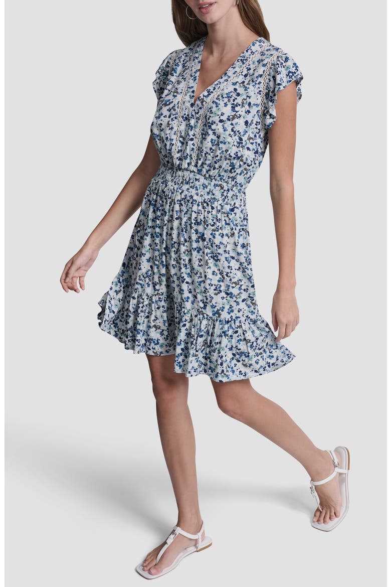 Floral Smocked Waist Minidress, Alternate, color, BLUE