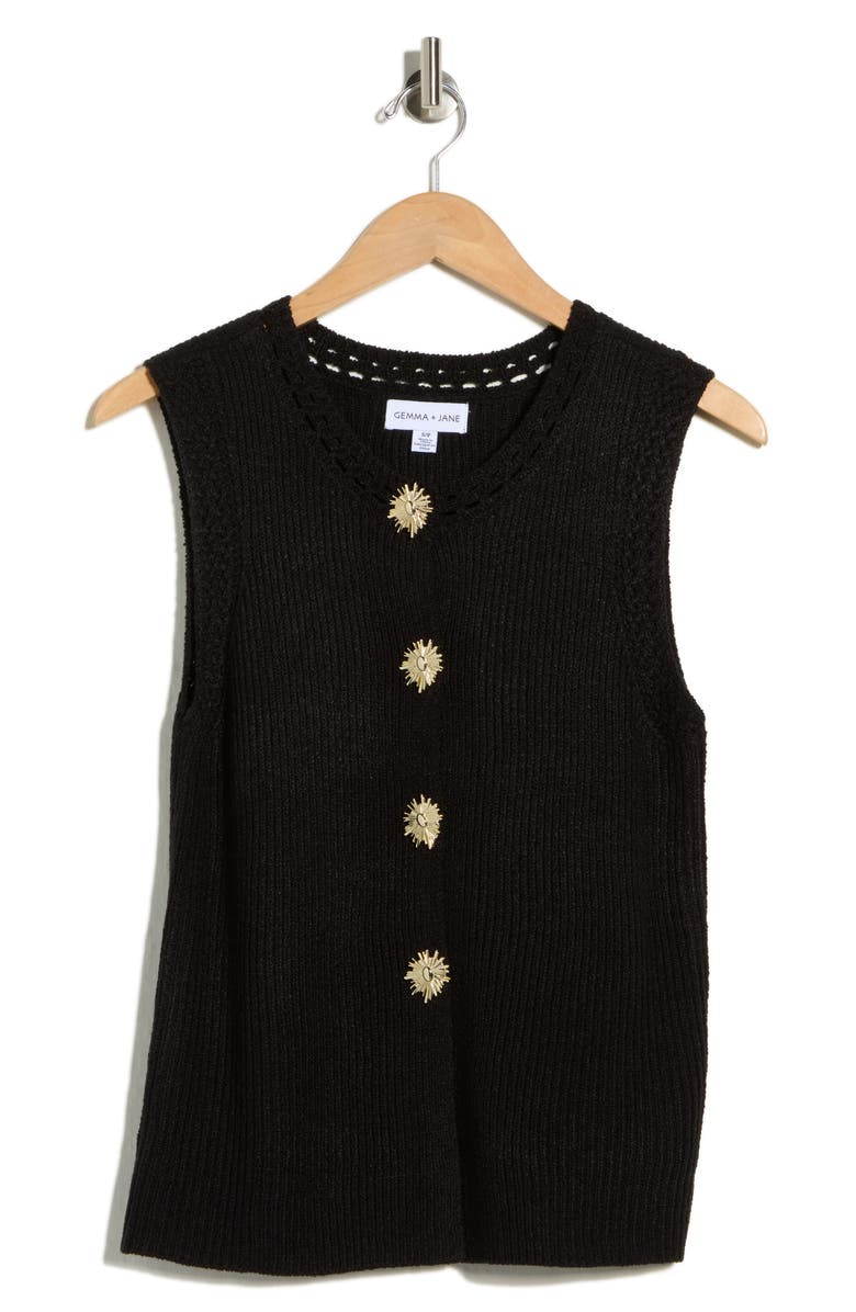 Gemma + Jane Button-Up Sweater Vest, Alternate, color, Black