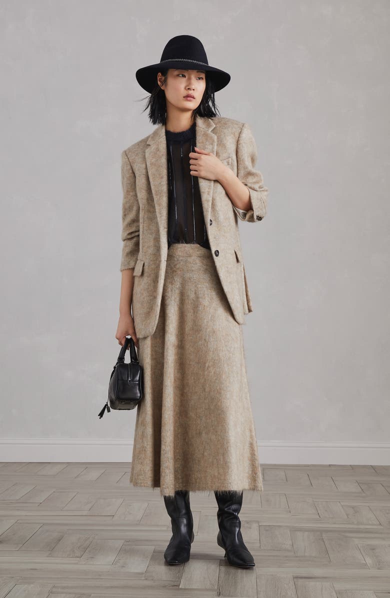 Brunello Cucinelli Crispy silk T-shirt with dazzling alpaca stripes, Alternate, color, 