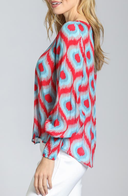 Apny Ikat Print Blouson Sleeve Top In Red Multi