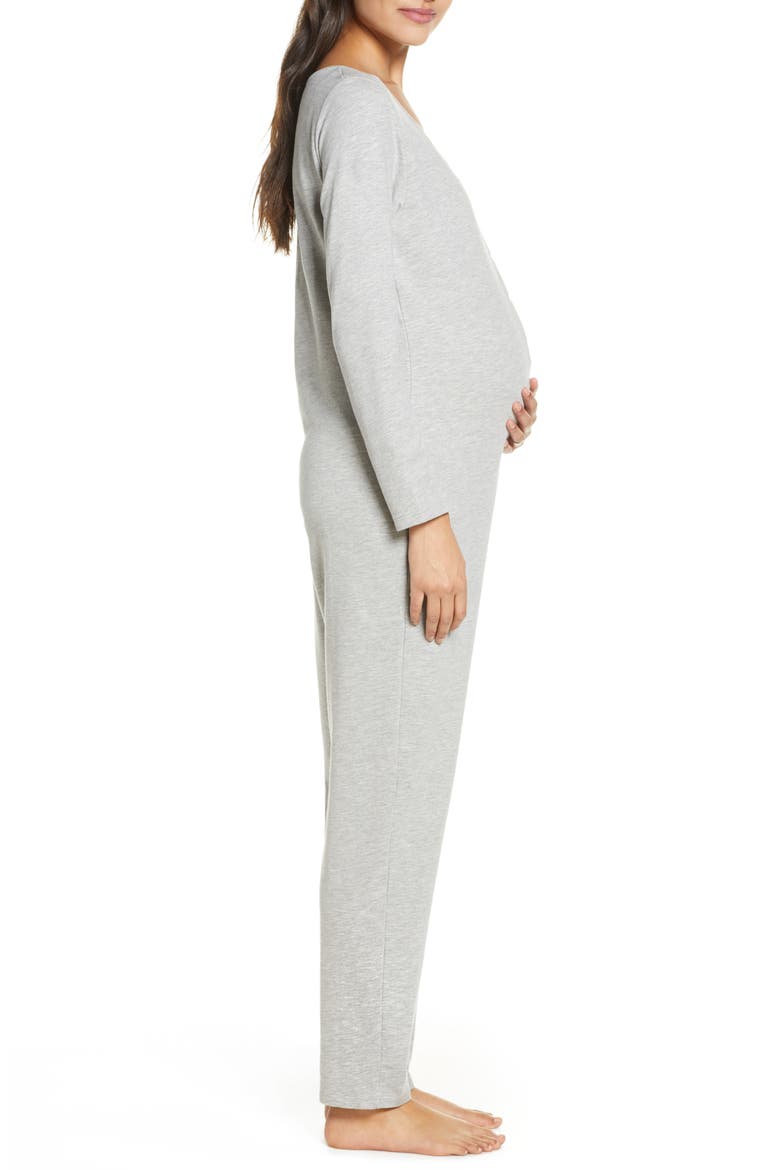 Maternity/Nursing Henley Jumpsuit, Alternate, color, GREY MARLE