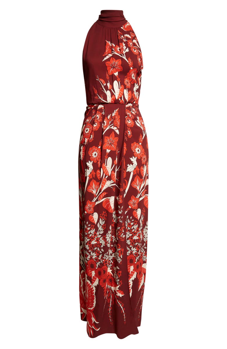 Johanna Ortiz Sacred Currents Floral Print Maxi Dress, Alternate, color, Wine / Red
