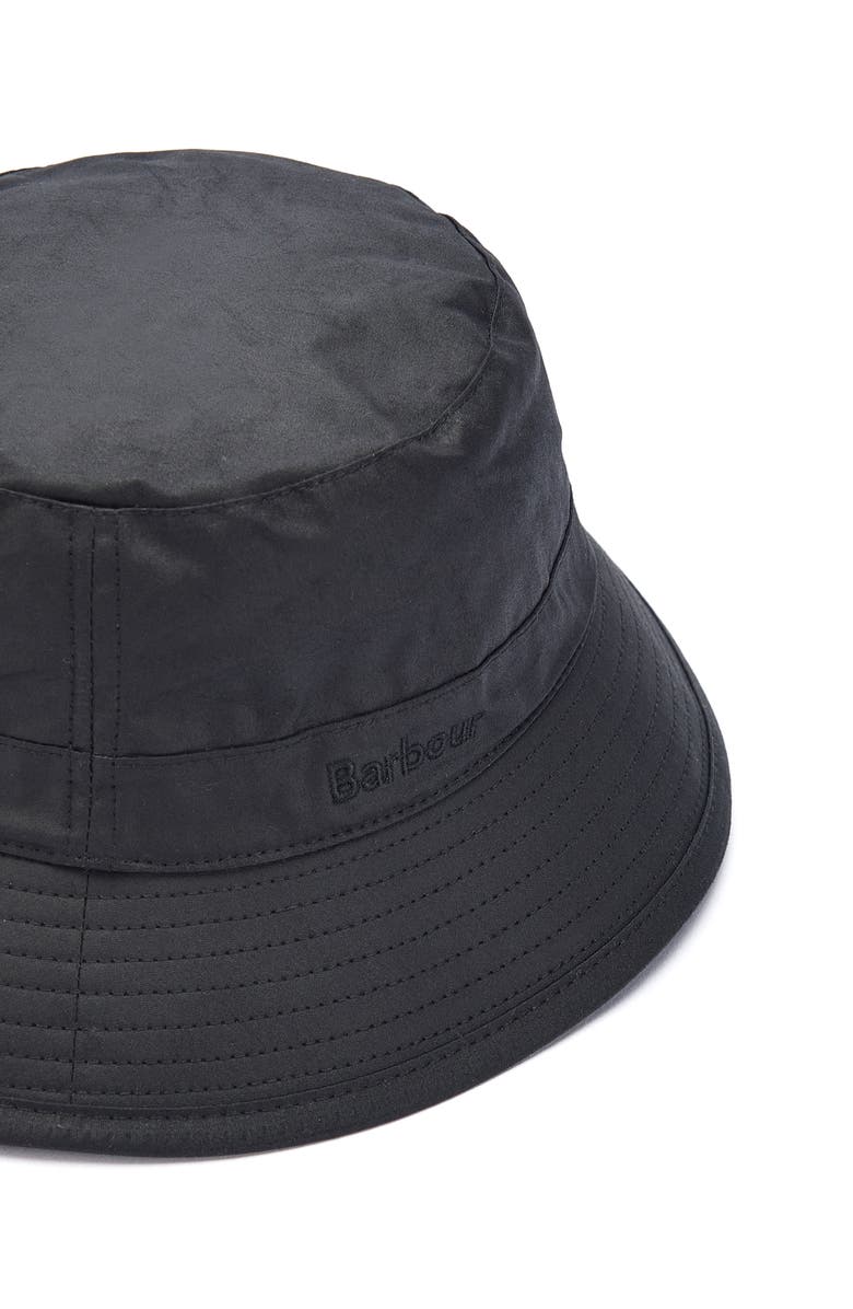 Barbour Waxed Cotton Bucket Hat, Alternate, color, Black
