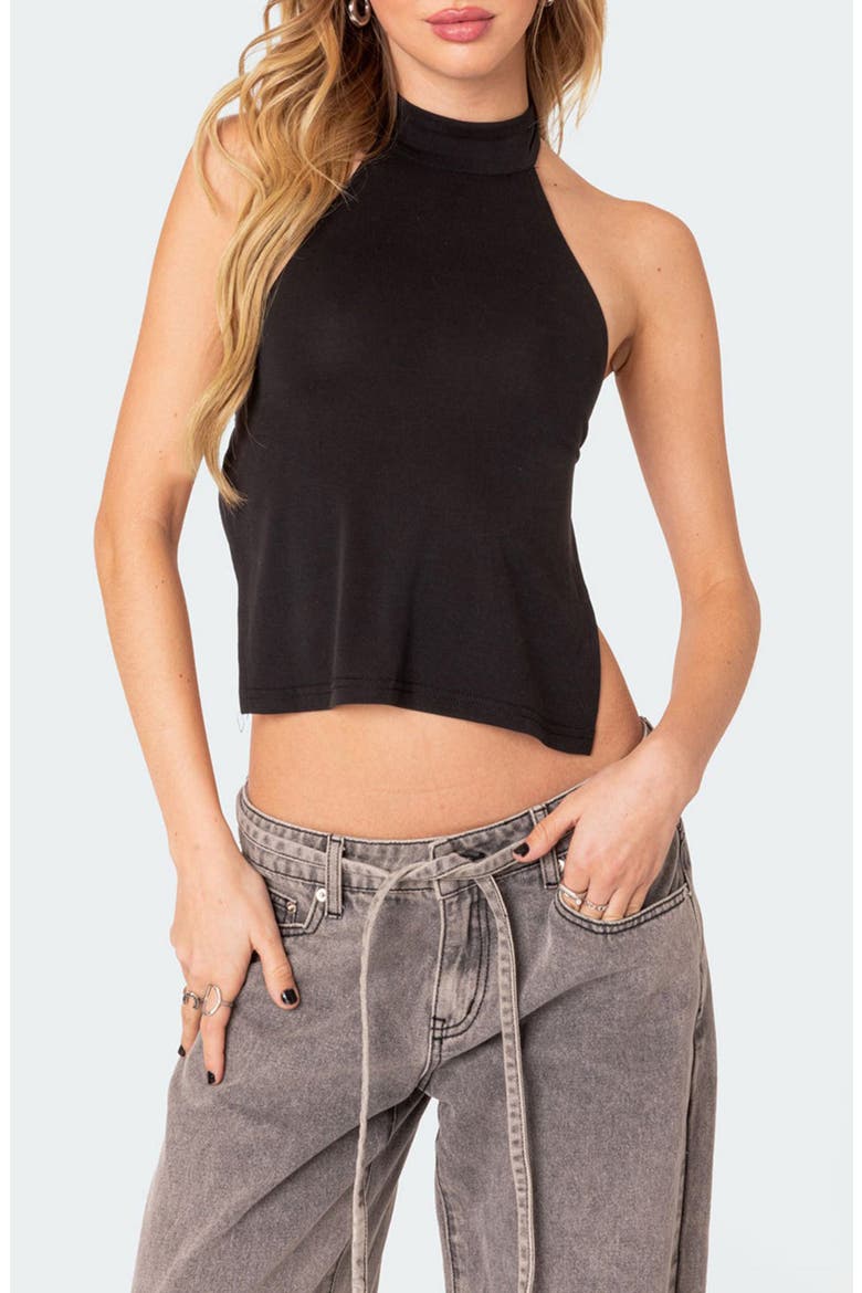 Clara Open Back Halter Top, Main, color, BLACK