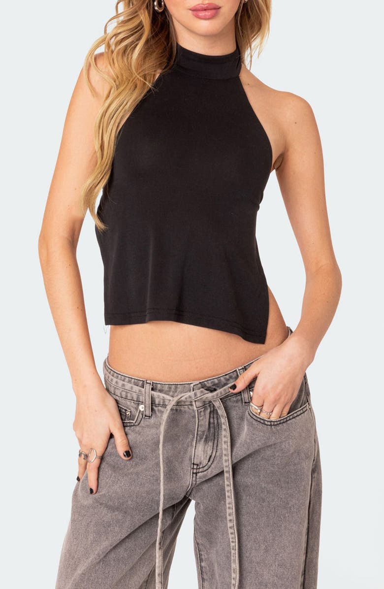 EDIKTED Clara Open Back Halter Top, Main, color, Black