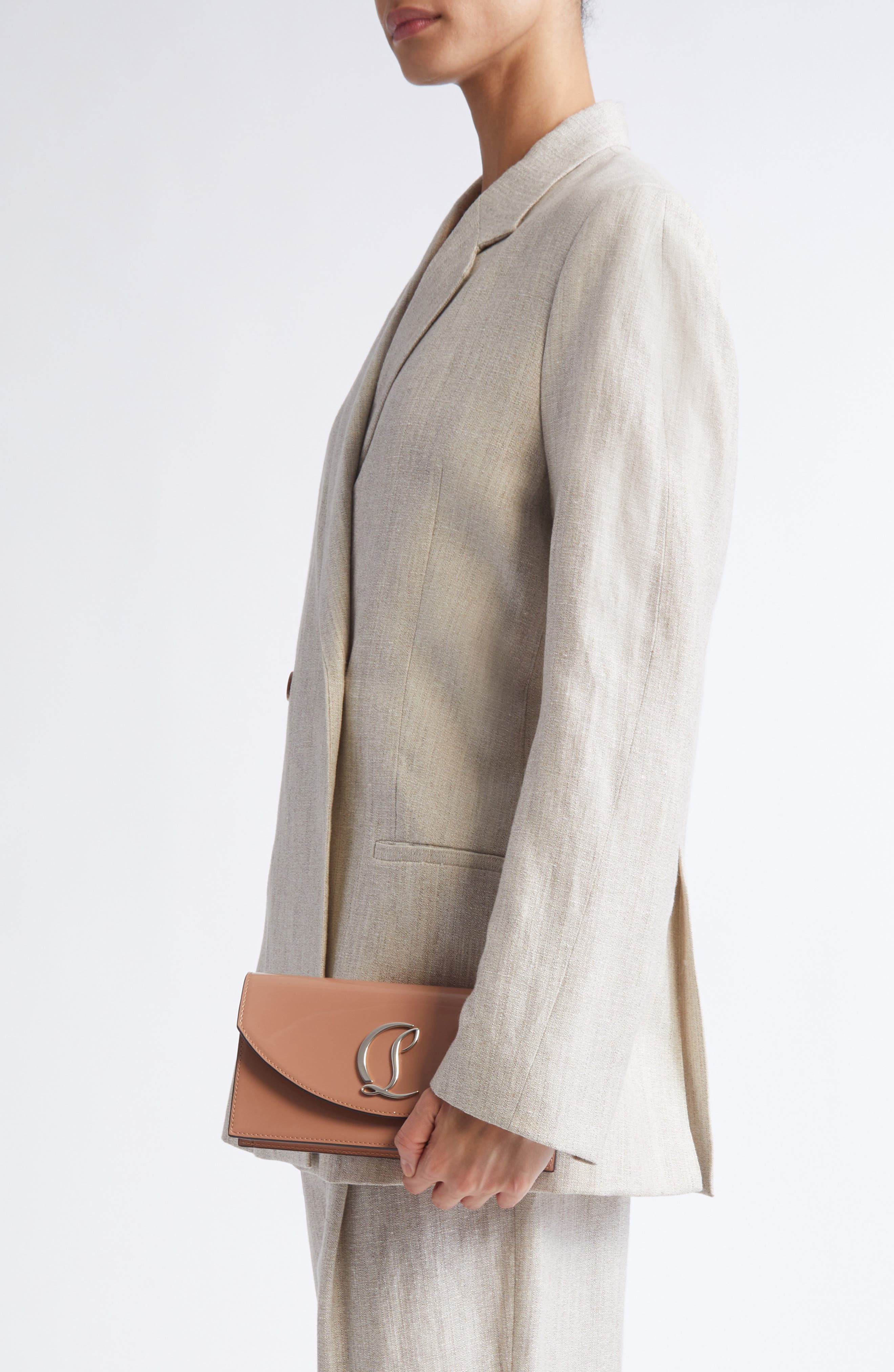 Christian Louboutin Loubi54 Patent Leather Clutch, Alternate, color, Nude/ Silver