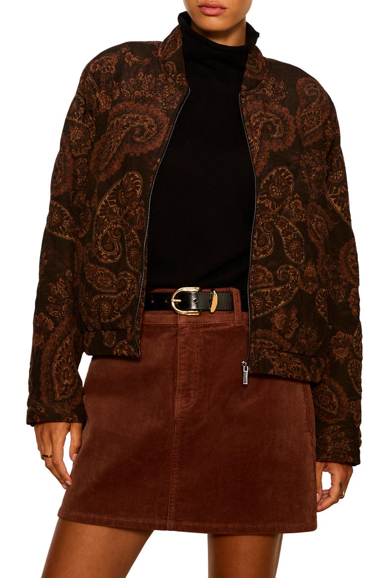 Empress Paisley Quilted Bomber Jacket, Main, color, COCOA BROWN PAISLEY