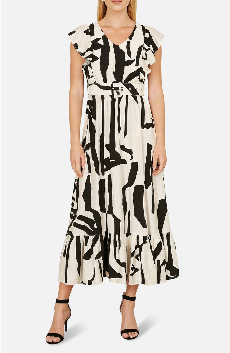 Yumi Abstract Print Viscose Midi Dress, Alternate, color, Beige