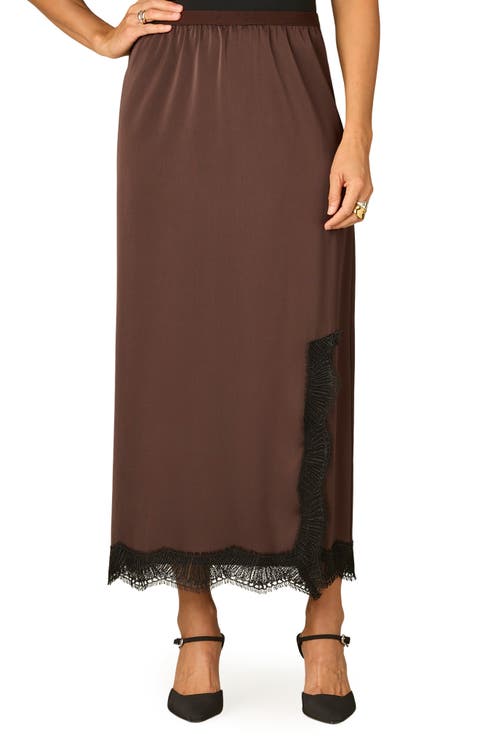 Banded Waist Lace Hem Midi Skirt