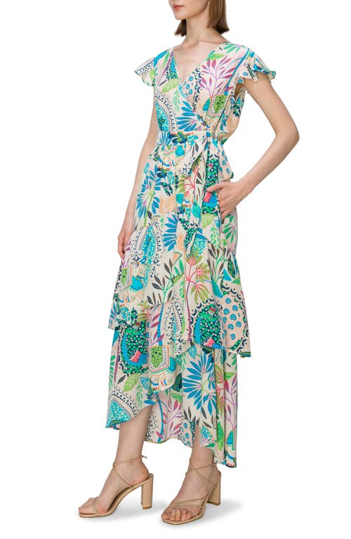 Melloday Floral Print Flutter Sleeve Faux Wrap Midi Dress In Multi